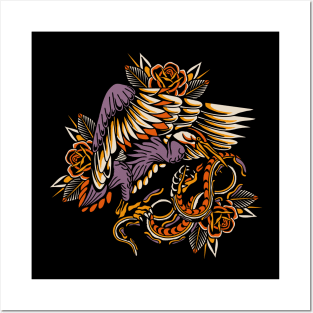 Stork traditional tattoo Posters and Art